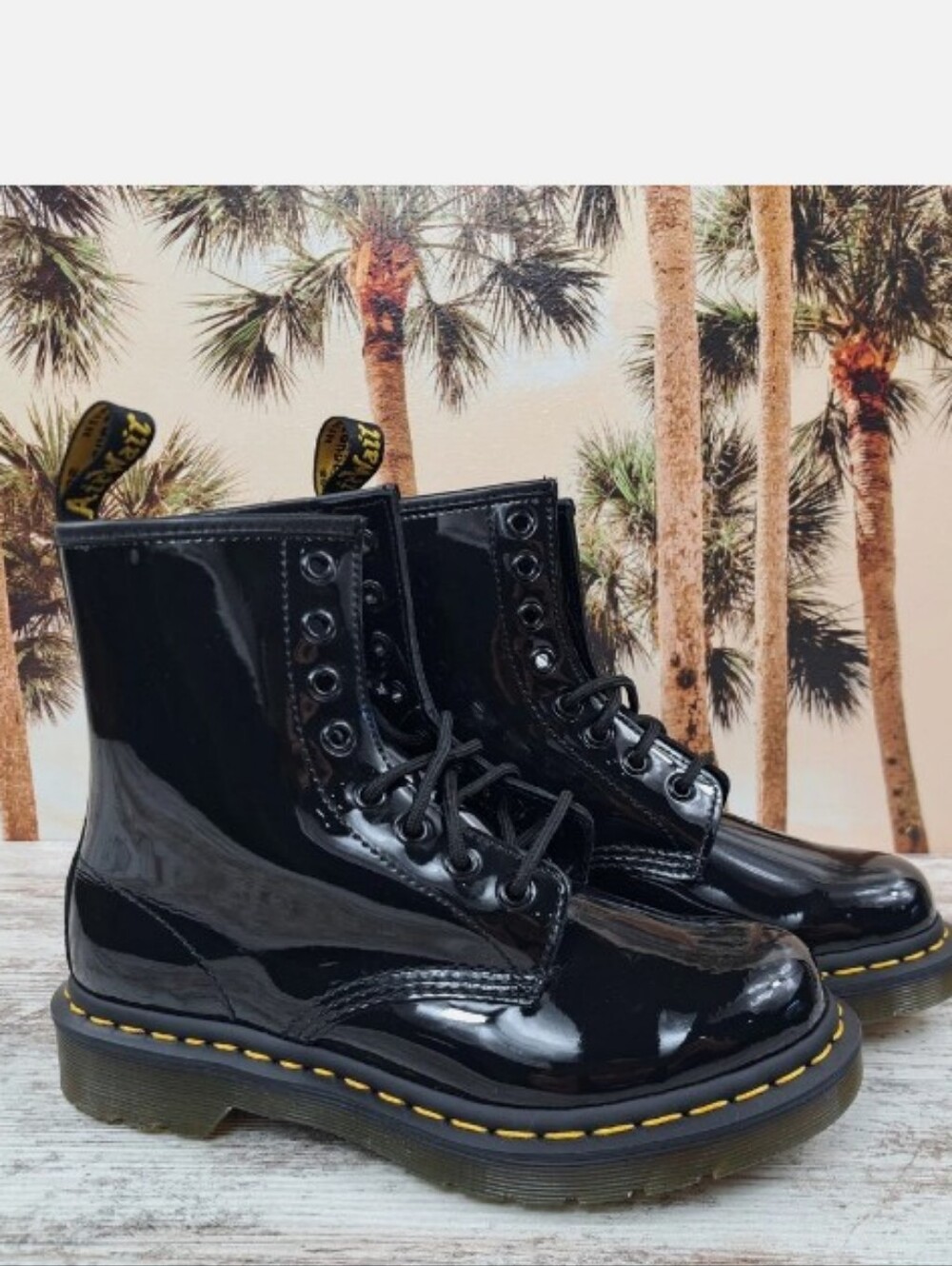Dr. Martens DELANEY Black Patent Lace-Up Boots SIZE USA 5